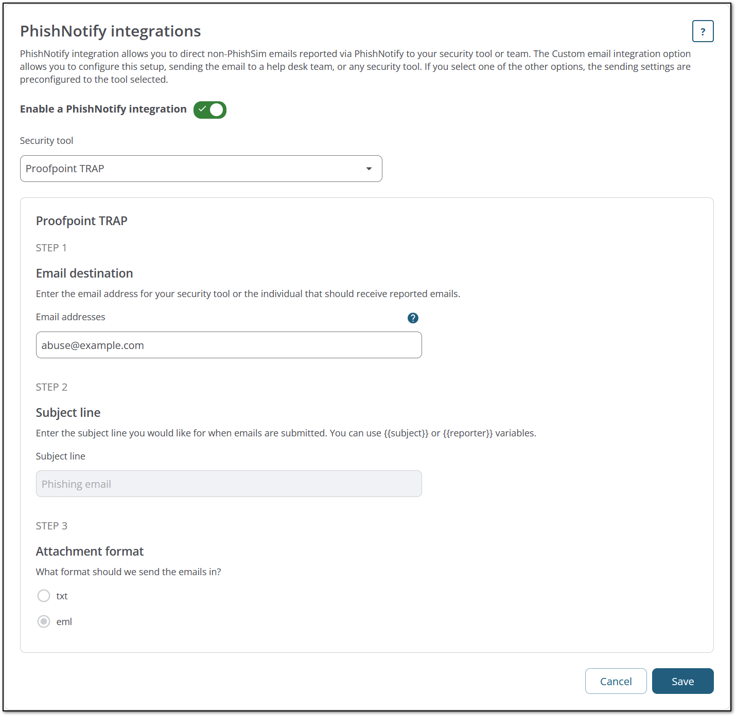 Integrate PhishNotify with Proofpoint Trap